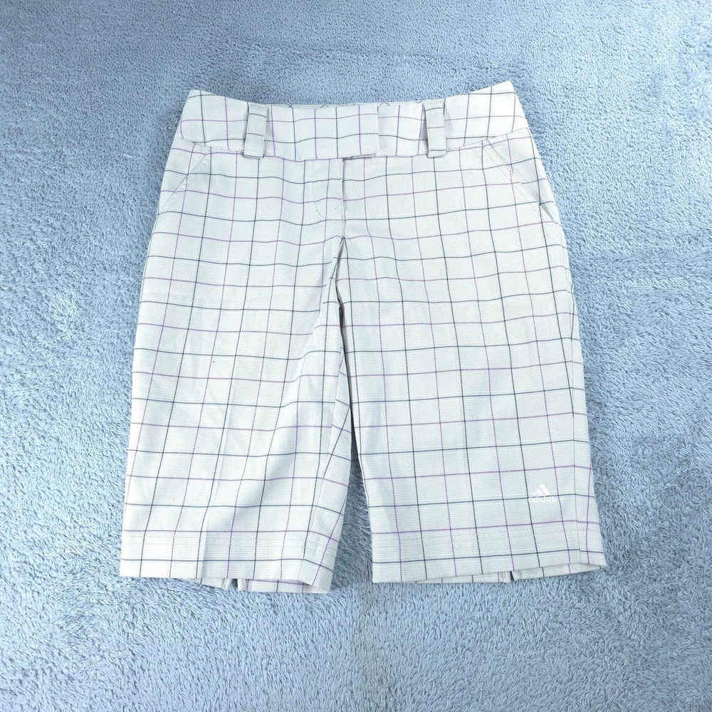 Adidas Shorts Womens 4 White Plaid Golf Bermuda 9 Inseam Stretch Casual Summer
